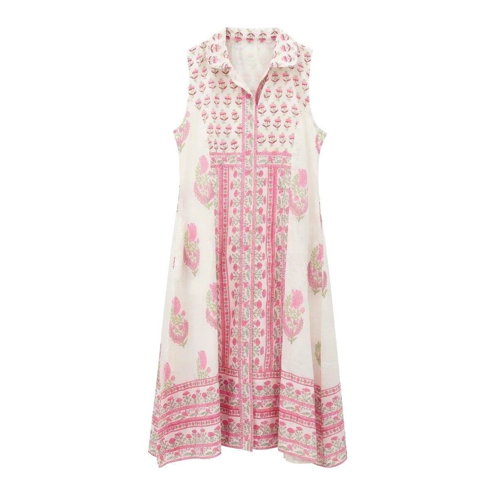 NWT Islapayal Windsor Midi Dress Floral Jaipur Pink Cotton Prairie Boho Luxury